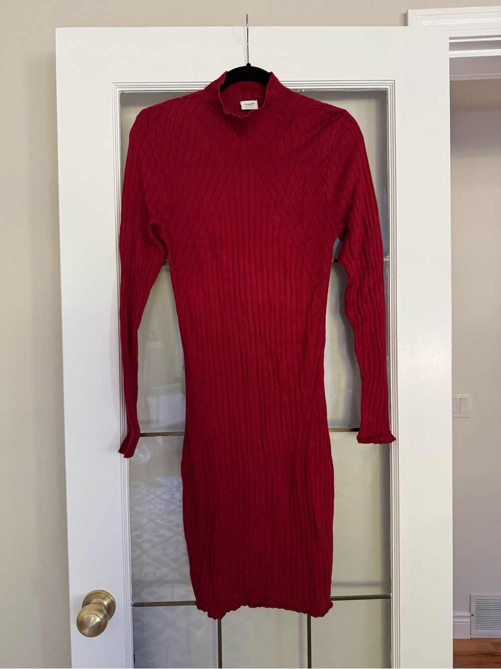 Abercrombie & Fitch Ribbed Mock Neck Long Sleeve Dress - Red